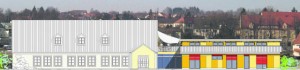 Modern wie funktionell präsentiert sich der Neubau (rechts) vom Büttellochweg aus gesehen. Grafik: Architekturbüro Thomas Gärtner